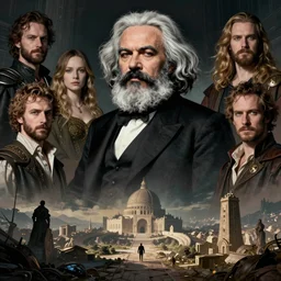 karl marx, eun emerging from renaissance italy into a cyberpunk mutiversal realm by conrad roset, nicola samuri, dino valls, m. w. kaluta, jakub rebelka, rule of thirds, seductive look, beautiful