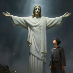 Jesus cristh,  matte fantasy painting, DeviantArt Artstation, by  Jen Zee and Tatsuya Yoshikawa  by Utsurowazaru Mono  by Tatsuya Yoshikawa  by Jen Zee, cinematic lighting