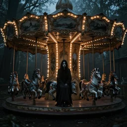 a creepy eerie, scary merry go round