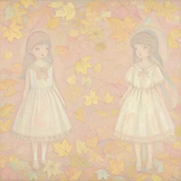 breathtaking detailed concept art painting pattern blend of autumn leaves and girls, by hsiao - ron cheng, bizarre compositions, exquisite detail, pastel colors, 8 k
