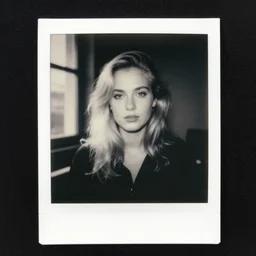 dark old portrait of an attractive blonde girl, there is a few sun rays, there is a window in the background, hd, 8 k, black and white, old polaroid