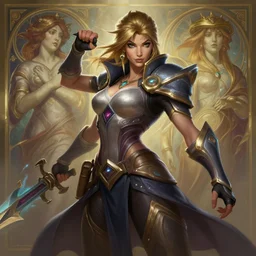 claire forlani, league of legends, action pose, intricate, highly detailed, digital painting, hyperrealistic, artstation, concept art, smooth, sharp focus, illustration, Unreal Engine 5, 8K, art by artgerm and greg rutkowski and alphonse mucha, by Jesper Ejsing
