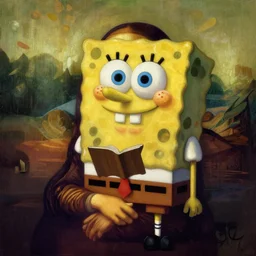 SpongeBob SquarePants, in the style of the Monalisa by Leonardo Da Vinci, painted by Da Vinci
