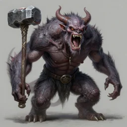 a demonic looking monster with a hammer in its mouth, an ultrafine detailed painting by johannes helgeson, featured on zbrush central, sots art, 2 d game art, behance hd, reimagined by industrial light and magic