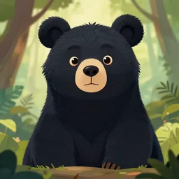 beautiful detailed cute character design of a cartoon black bear, tlk, tlk, in the style of'the jungle book'profile pic. deviantart adoptable, style of maple story and zootopia, portrait studio lighting by jessica rossier and brian froud in the style of disney balto, artstation deviantart alphonse mucha bear