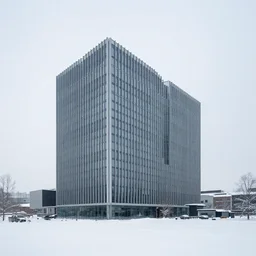 a building ( ( ( ( ( designed by mvrdv ) ) ) ) ), the building stands in a snowy empty landscape