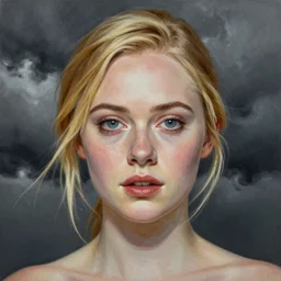 professional painting of Elle Fanning in the style of Paola Vetri, head and shoulders portrait, symmetrical facial features, smooth, sharp focus, illustration, intricate, stormy weather, extremely detailed masterpiece,