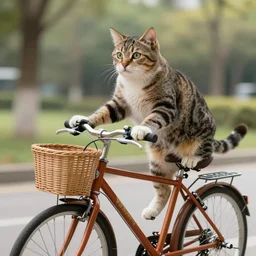 cats riding bikes, realistic details, 8k