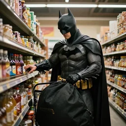 film still of Batman working as a Bagger at a grocery store in the new batman movie, 4k