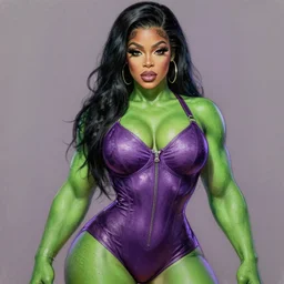 cardi b as she hulk, digital painting, extremely detailed, 4 k, intricate, brush strokes, mark arian, artgerm, bastien lecouffe - deharme