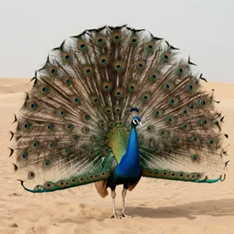 peacock in the desert, muted colors, by jean - baptiste monge