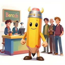 Pencil mascot of a demon-backed school supply company by artgerm and Craig Mullins, James Jean, Andrey Ryabovichev, Mark Simonetti and Peter Morbacher 16k