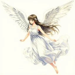 highly detailed japanese watercolor painting of an angel in flight, intricate, elegant, digital painting, artstation, ayami kojima