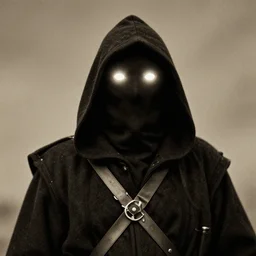 portrait of faceless grim reaper with covered face and bright glowing eyes, ww1 photo, grainy, high detail, high resolution,