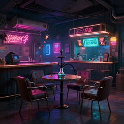 concept art of cyberpunk 2 0 7 7 hookah bar environment, few chairs, neon, highly detailed, 8 k, hdr, studio, matte painting, environment, digital illustration, artstation, by zuzanna dabrowa