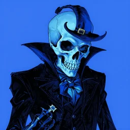 jack skellongton, in the style of beksinski, blue, black, vibrant, chiaroscuro, high detail, perfect artwork, clean lines