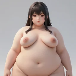 photorealistic 3 d render of of an impossibly curvy anime girl featured on pixiv, booru, exaggerated proportions, high resolution digital art, 4 k, beautiful symmetric face, subsurface scattering, volumetric lighting, realistic skin texture