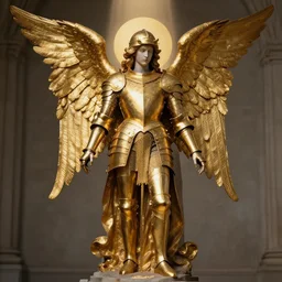 arch angel in ancient golden armor, beksinski