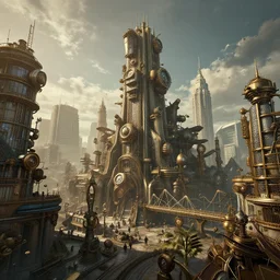 steampunk city, photograph, 8 k