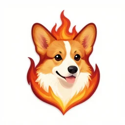 E-spot team logo, depicting a corgi made of fire, high quality