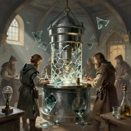 medival lab, broken glass, digital painting 8K