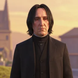 medium shot, golden hour, portrait of severus snape in style of pixar's'up'