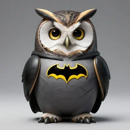 an owl wearing a Batman suit