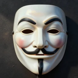 Extremely detailed photo-realistic 3d matte portrait painting of anonymous guy fawkes mask, squinting in a thin shaft of very bright sunlight striking his eyes though the dusty astmosphere, by Claudia Bravo, face center close-up