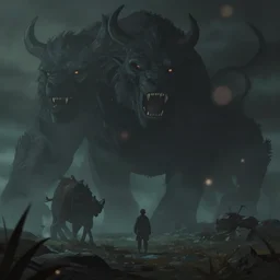 windy heath where giant beasts roam. award - winning 3 d anime by an indie studio, heavily stylized, rimlighting, depth of field, limited palette, lovecraftian, chiaroscuro, bokeh.
