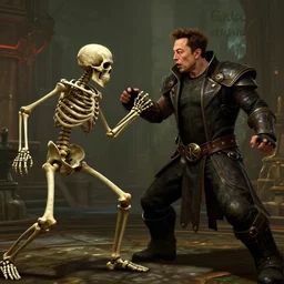 diablo game screenshot of elon musk fighting skeletons