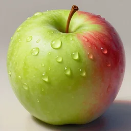 delicious apple, fresh, water droplets, green and red, intricate, highly detailed, digital painting, artstation, concept art