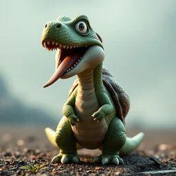 film still of yoshi in the new sci - fi movie, cute upright dinosaur with a small turtle shell and long tongue, 8 k