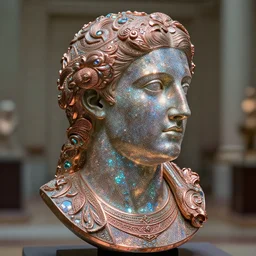 elgin marbles in the british museum by bernard leach robin wight sparkles, shine glimmer, metallic colors, glass, oxidized copper led light, highly detailed and intricate, hdr, hyper detailed, intricate, elite, ornate, elegant, luxury, focus, unreal engine, trending on artstation, octane, trending on deviantart weta digital, micro details,