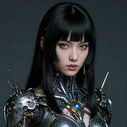 beautiful jet black haired cyberpunk girl portrait, dramatic lighting, ultra realistic, intricate details, the fifth element artifacts, highly detailed by peter mohrbacher, allen williams, hajime sorayama, wayne barlowe, boris vallejo, aaron horkey, gaston bussiere,