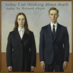 conceptual painting called 'today I am thinking about death by René Magritte and Edward Hopper, oil on Canvas.