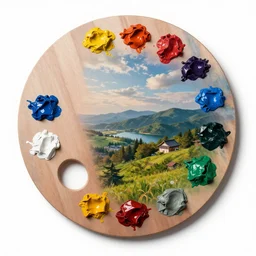 japanese artist palette with paint, photorealistic, isolated on a pure white background, centered, entire object in frame, sharp focus, soft studio lighting