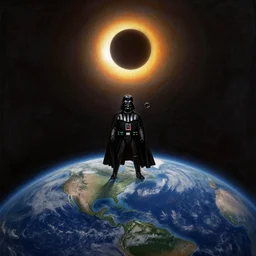 darth vader, solar eclipse, looming over the earth, artstation hq, painting by gustave dore