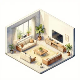 a beautiful illustration of futuristic interior layout of living room, isometric, big medium small, golden ratio, in watercolor gouache detailed paintings, in style of syd mead, trending on artstation, 8 k, panel, hard surface, vent, zaha hadid, props, cozy, decoration around the room, simon stalenhag, deus ex