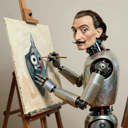 robot painter at his easel, by salvador dali ( 1 9 3 6 ), resin on canvas