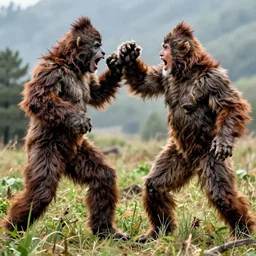 an elderly man fighting bigfoot, combat, screaming, bold natural colors, national geographic photography, masterpiece, 8 k, raw, unedited, symmetrical balance