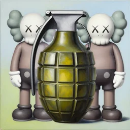 detailed grenade by shusei nagaoka, kaws, david rudnick, airbrush on canvas, pastell colours, cell shaded, 8 k,