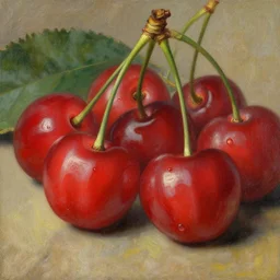 a realistic close - up cherries painting by karl brullov, fine details