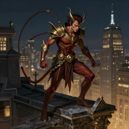 daredevil on a new york roof top at night, deep focus, d & d, fantasy, intricate, elegant, highly detailed, digital painting, artstation, concept art, matte, sharp focus, illustration, hearthstone, art by artgerm and alphonse mucha