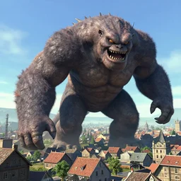 giant monster attacking a small town by ray harryhausen