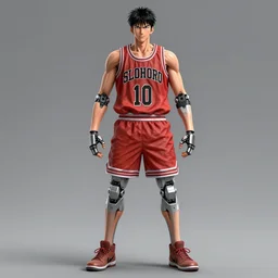 anime model sheet of a cyborg basketball player by studio trigger
