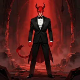 A Male Devil wear a black tuxedo in hell,environment, Artstation