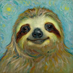 a beautiful oil painting of a sloth's face in the style of van Gogh