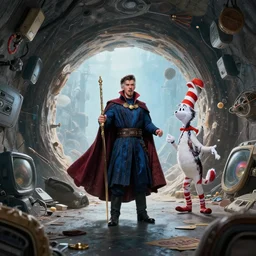 the third first image on the scattered absurdity server by dr strange and dr seuss,, photorealistic, portal hopping and time warping with reckless abandon