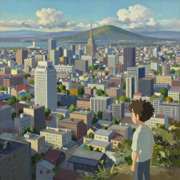 Never existed city, by Makoto Shinkai and Bob Ross, oil painting, trending on cgsociety and unreal engine，light effect，highly detailed，super wide angle，