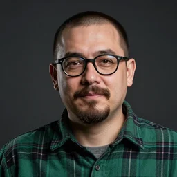 Eric cartman in real life, , with navigator shaped glasses, a goatee and mustache, and wearing a green flannel shirt, portrait, realistic, hyperrealistic, 4k resolution, 8k resolution, HD Quality, highly detailed, very detailed, detailed, studio quality lighting, dramatic lighting, real life